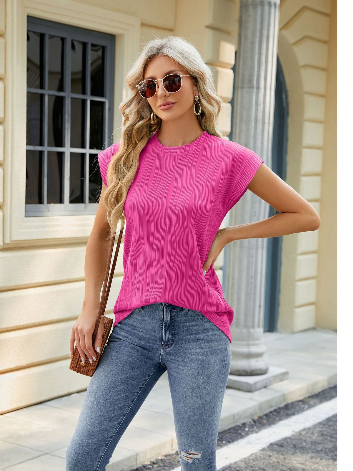 Solid Color Crew Neck Loose Sleeveless T-Shirt