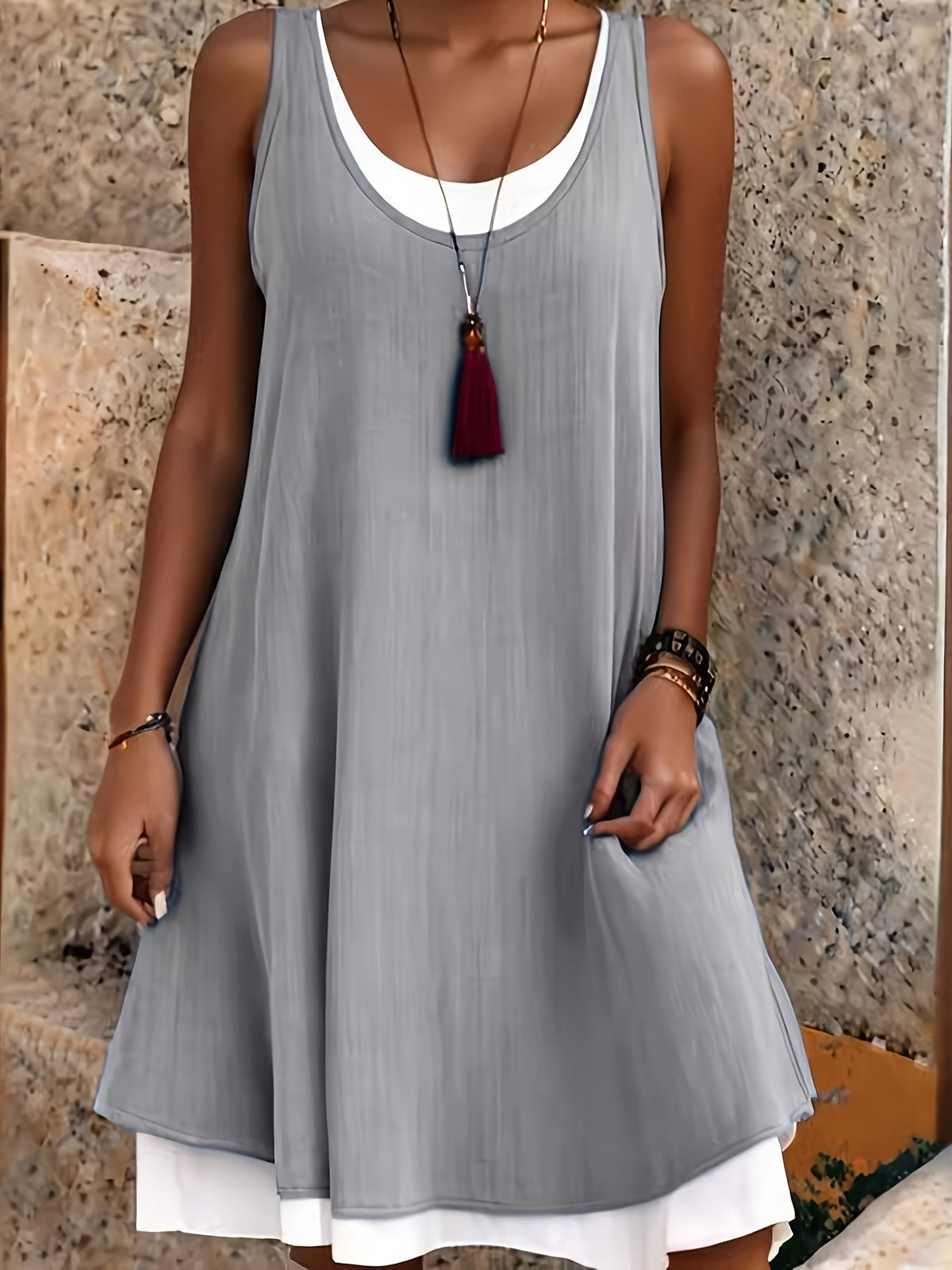 Casual Sleeveless Fake Two-Piece Loose Vest Dress