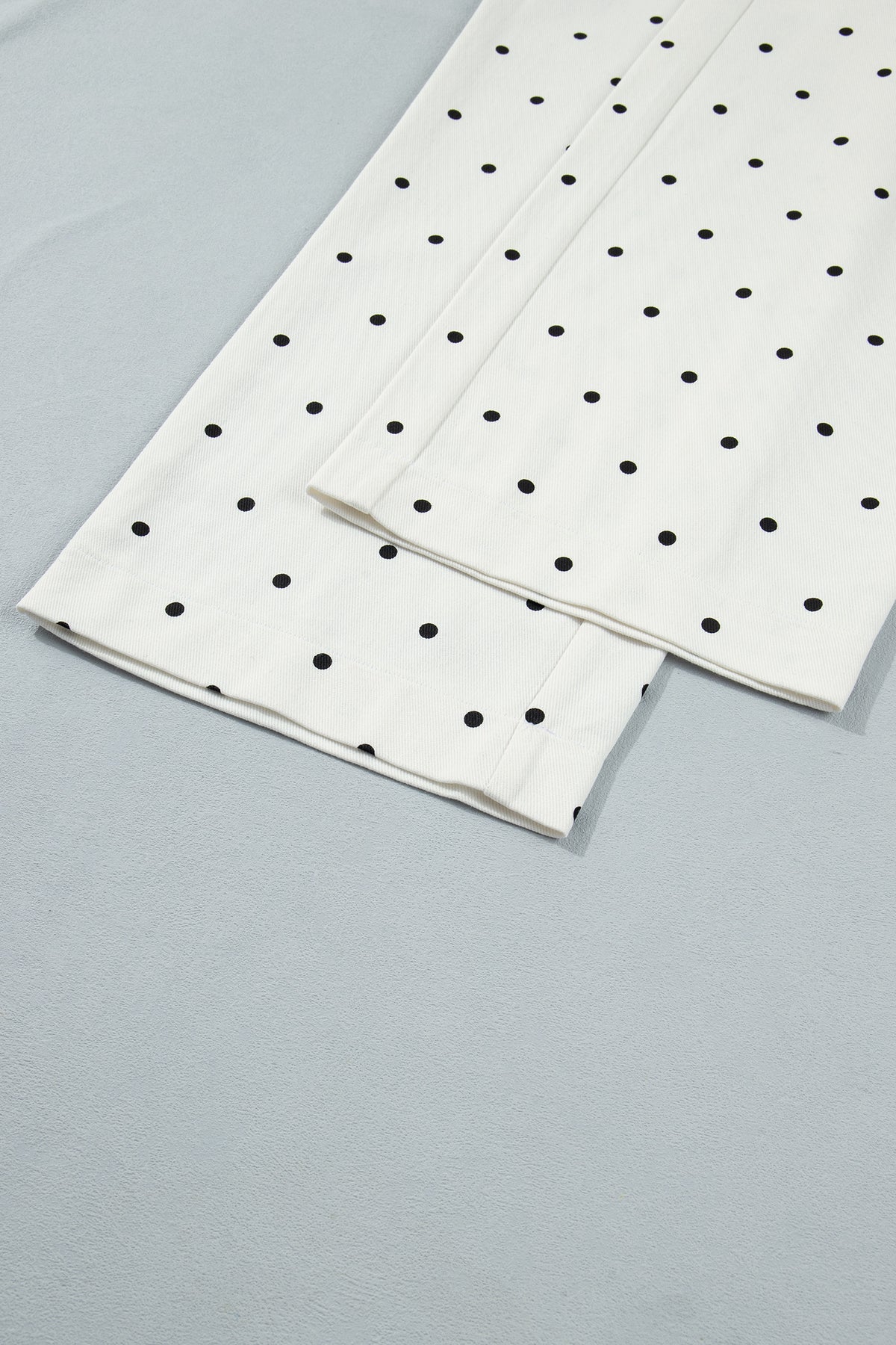 White Polka Dot Print Scalloped Patch Pocket Cotton Shift Pants