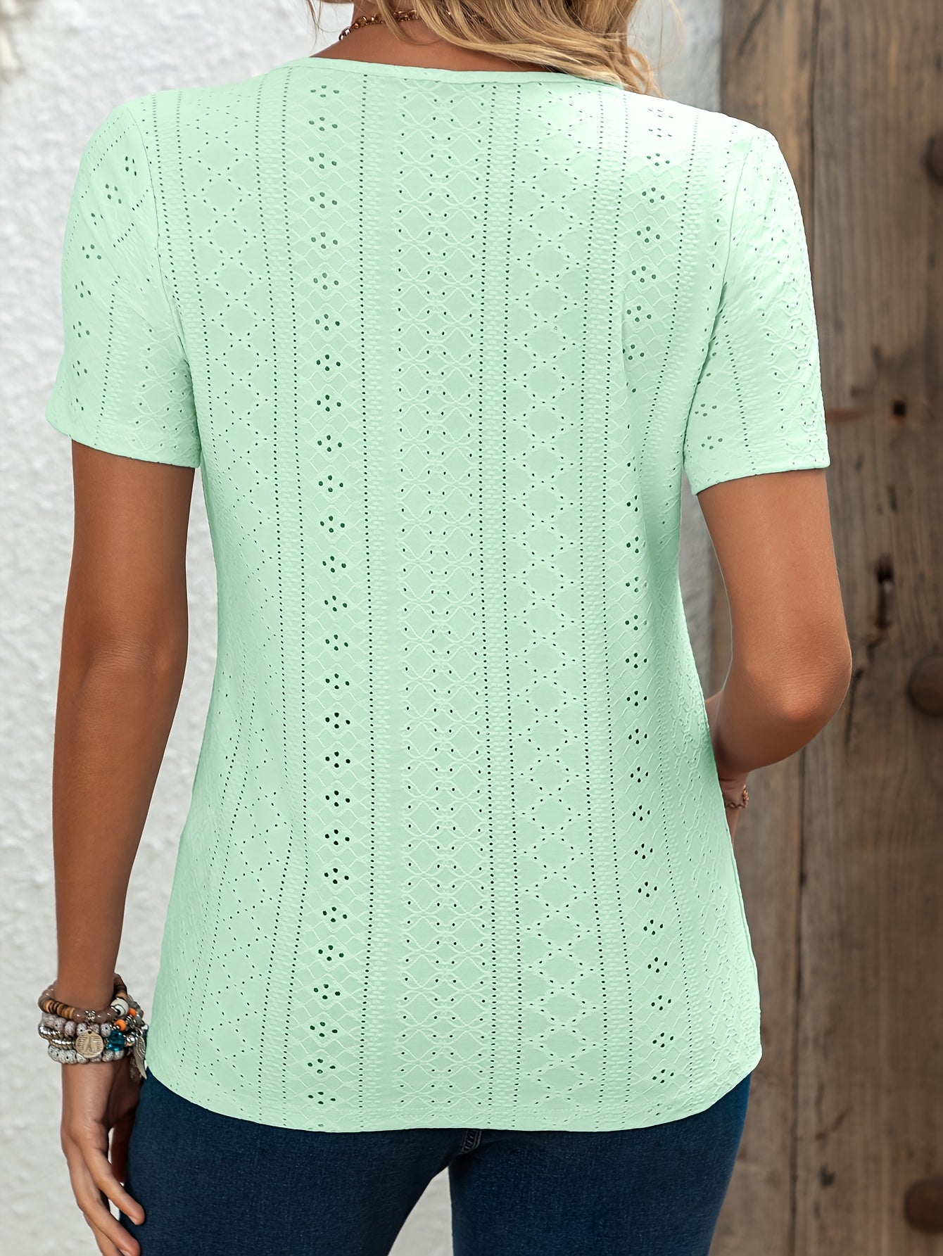 Elegant V-Neck Short Sleeve T-Shirt with Decorative Buttons