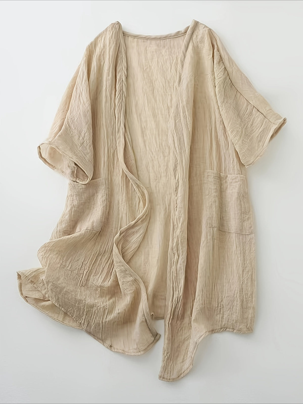 Long Loose Fit Casual Front Opening Short Sleeved and Linen Cover Lightweight and Linen Cardigan