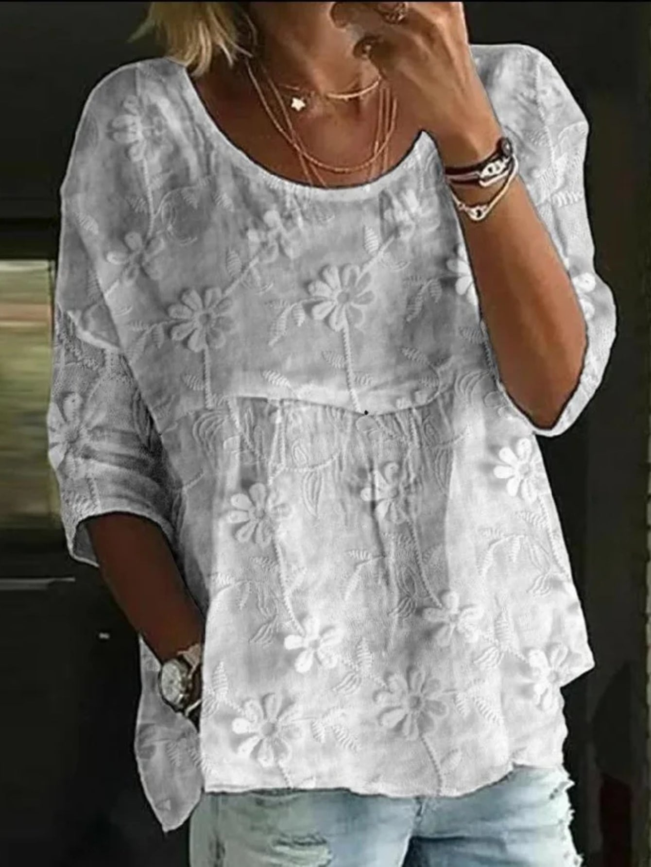 Floral Half Sleeve Shirt Summer Printing Crew Neck Daily Casual Top