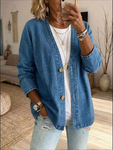 Long Sleeve Casual V Neck Denim Cardigan Jacket