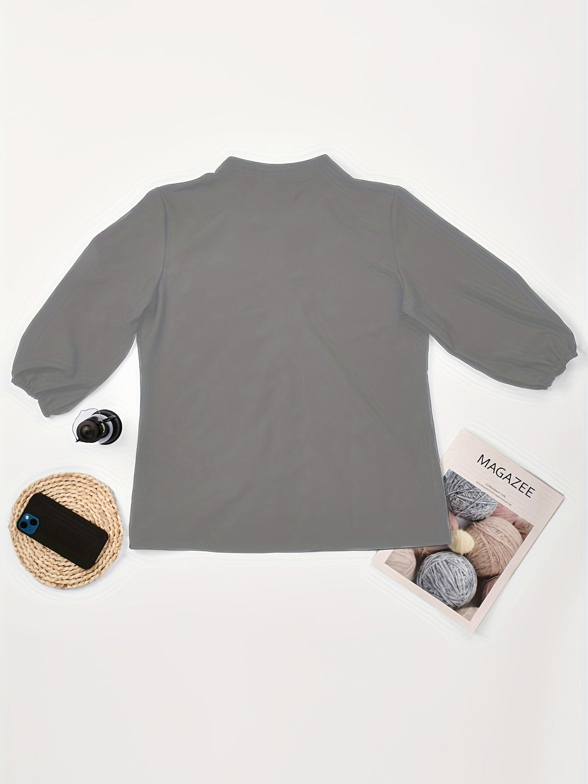 Solid Button Front Blouse, Casual Stand Collar Long Sleeve Blouse