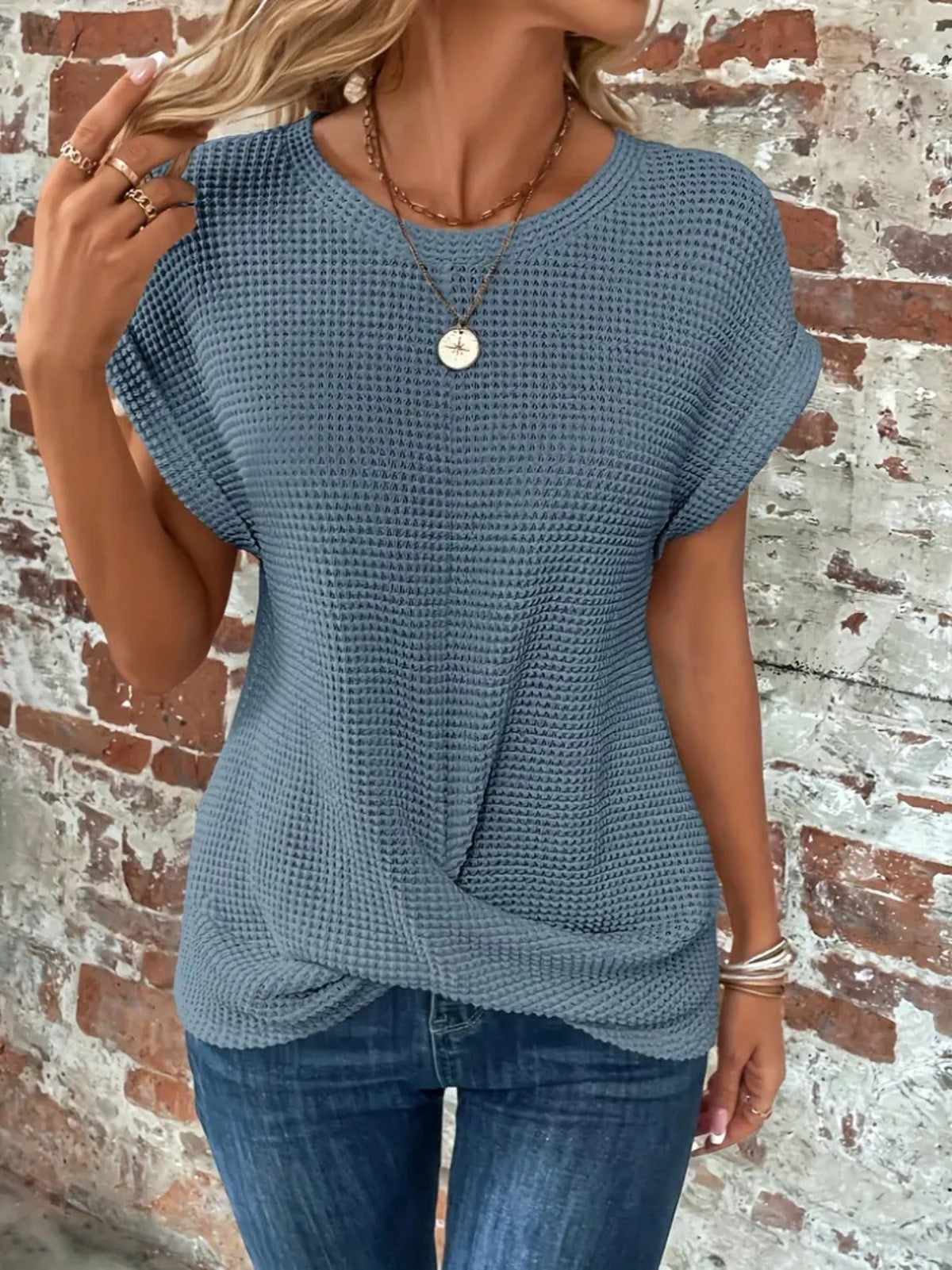 Twist Hem Crew Neck T-Shirt, Casual Short Sleeve T-Shirt