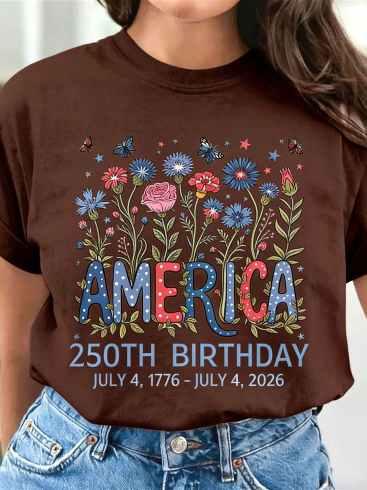 Vintage Floral Crew Neck Short Sleeve T-shirt