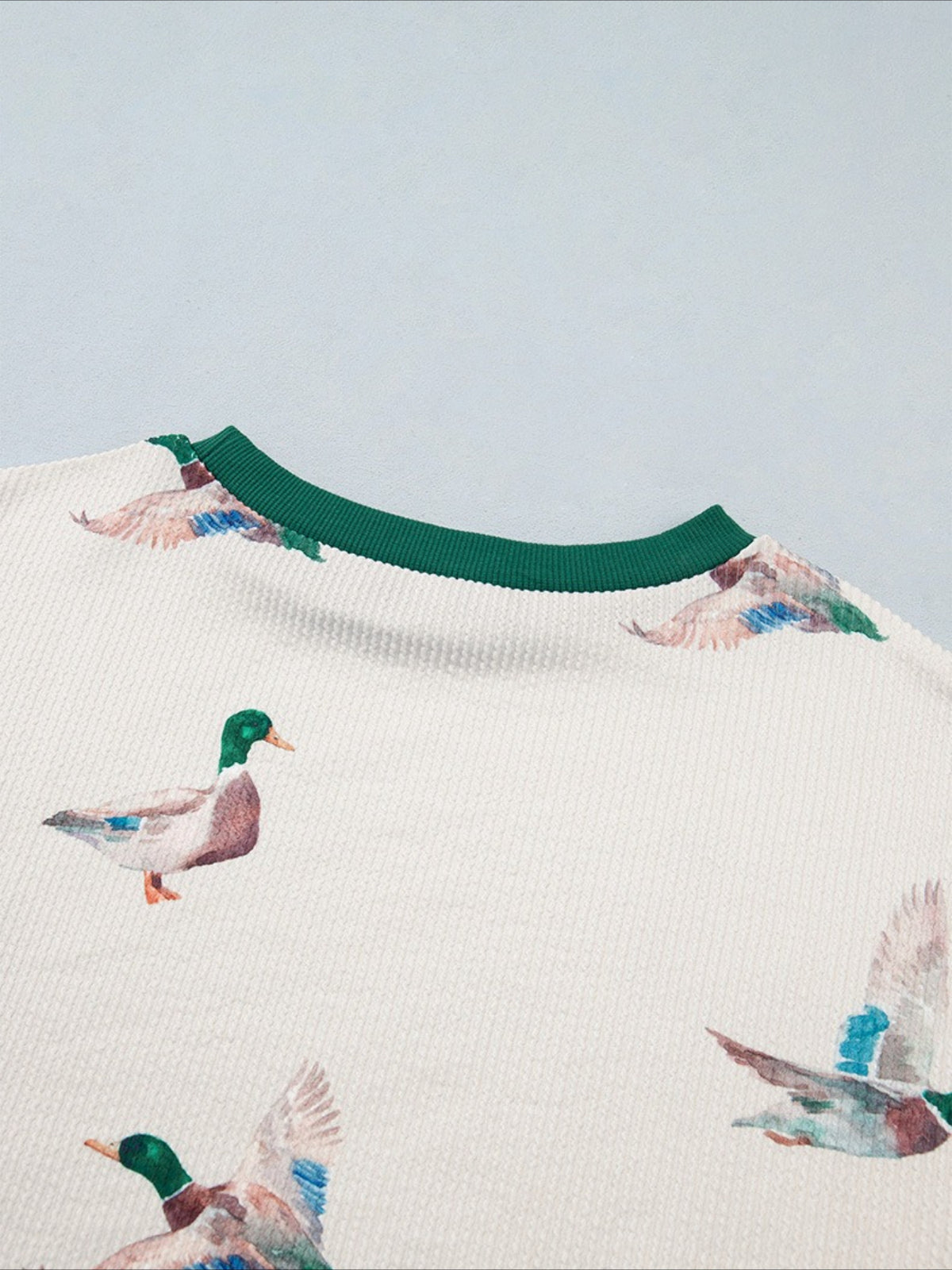 Duck Print Waffle Knit Sweatshirt with Contrast Trim