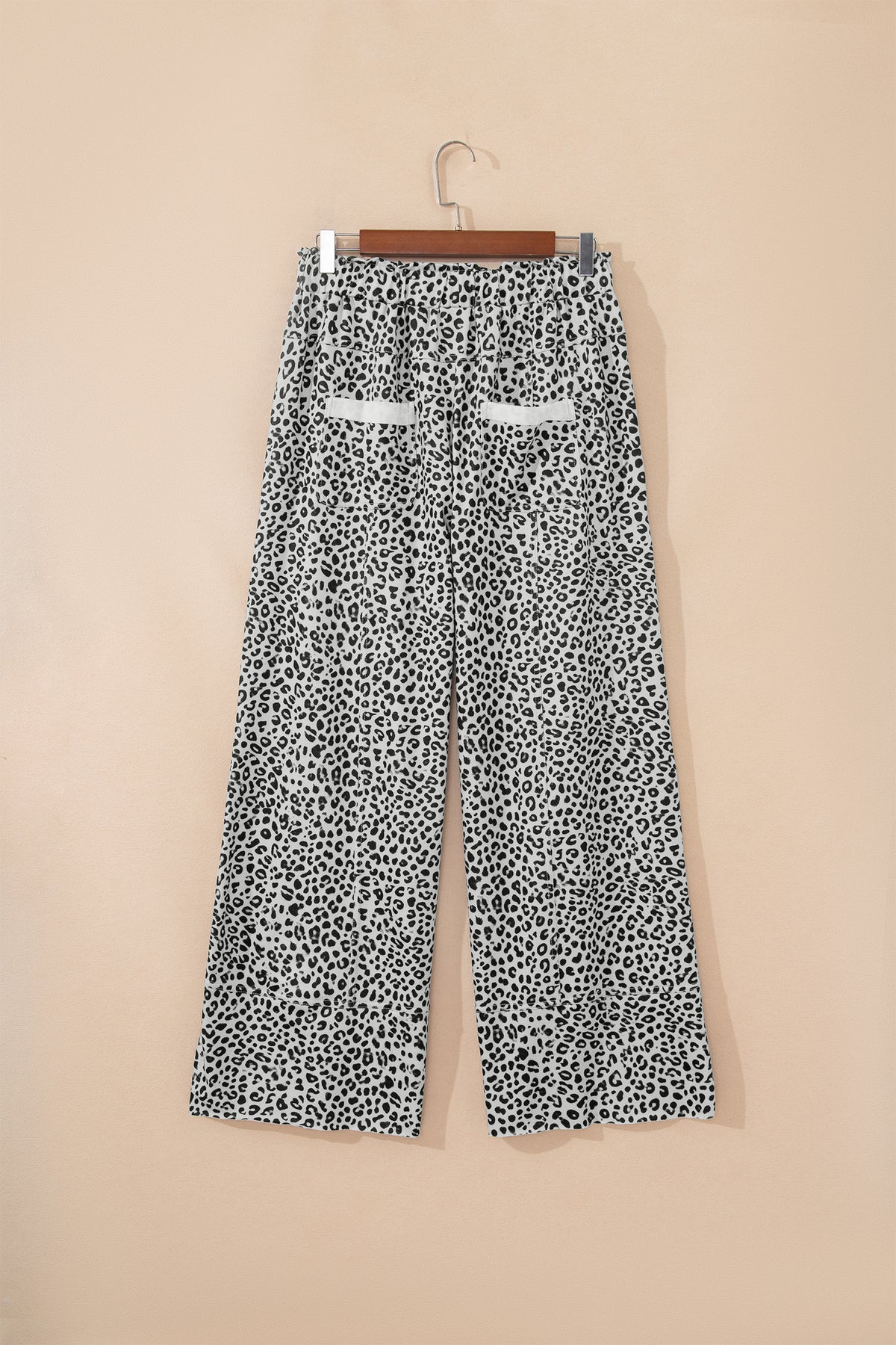 Gray Animal Print Wide Leg Terry Knit Pants