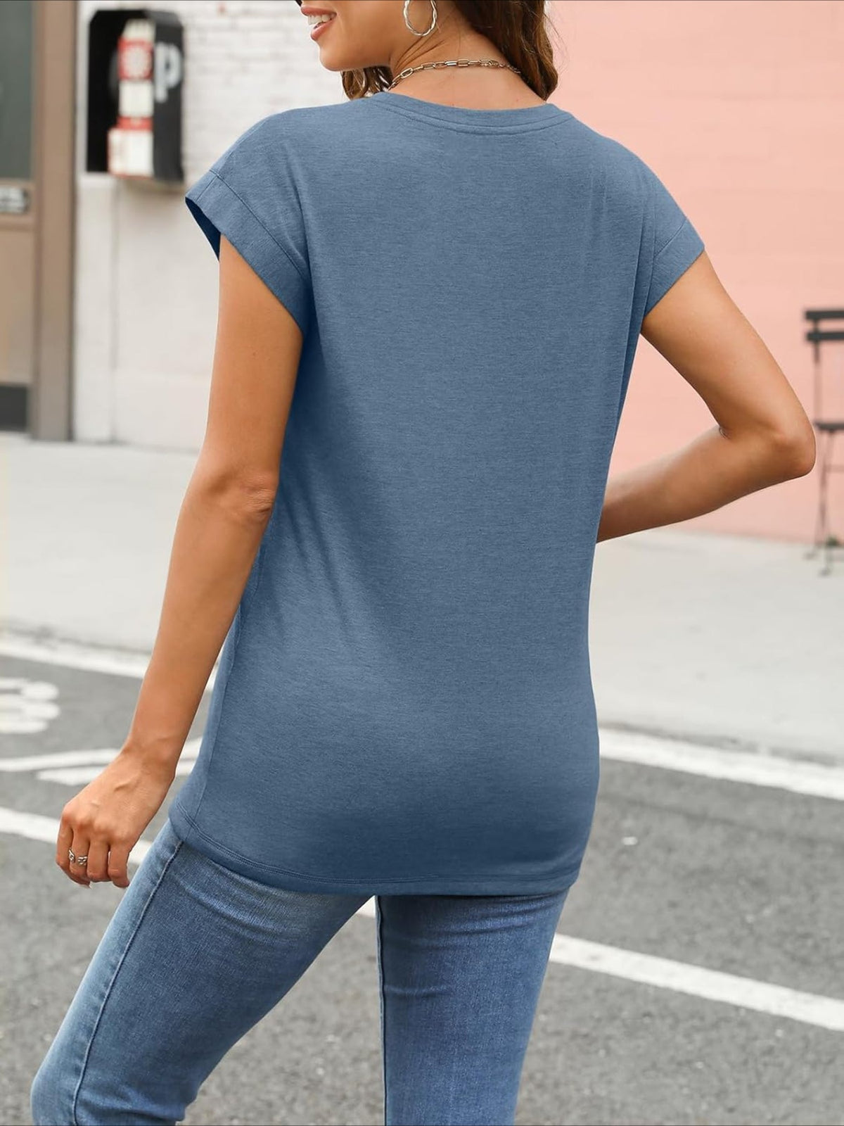 Solid Color Round Neck Cap Sleeve T Shirts
