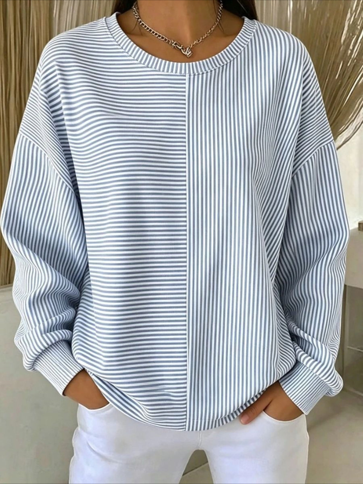 Casual Crew Neck Sweater Waffle Sweatshirt