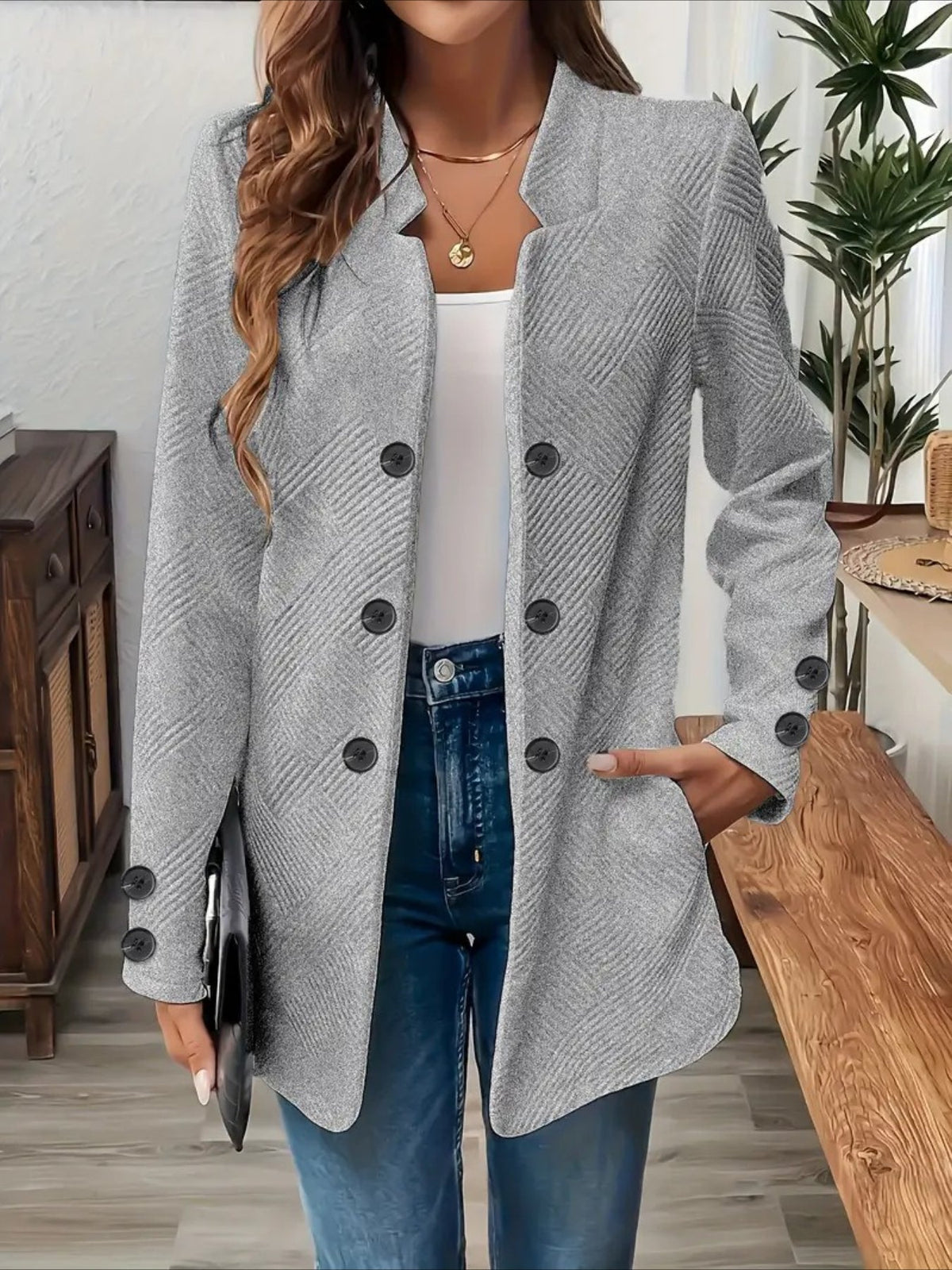 Plain Spring/Fall Casual Long Sleeve Stand Collar Mid-long Outerwear