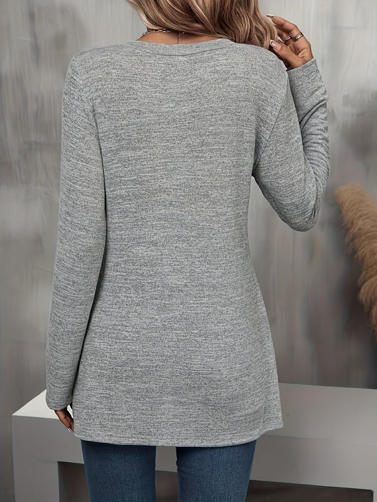 Faux Twinset Crew Neck T-Shirt, Casual Long Sleeve T-Shirt