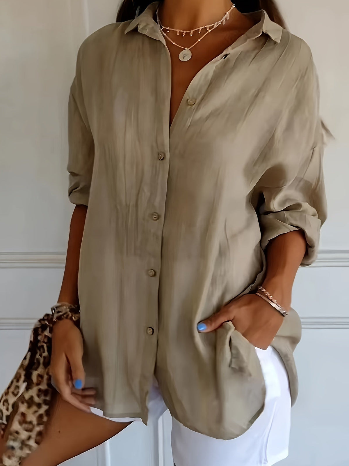 Women's Solid Color Long Sleeve Spring/Fall Collar Daily Going Out Casual Top