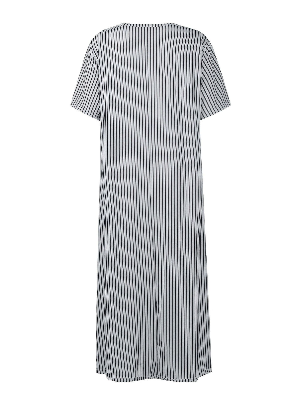 Striped Print Button Front Dress, Casual Short Sleeve Simple Dress