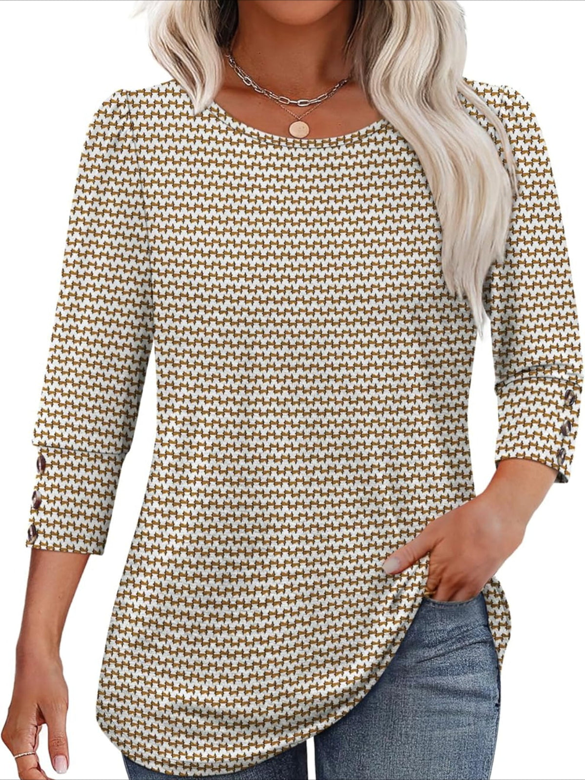 3/4 Sleeve with Buttons Dressy Casual Blouses