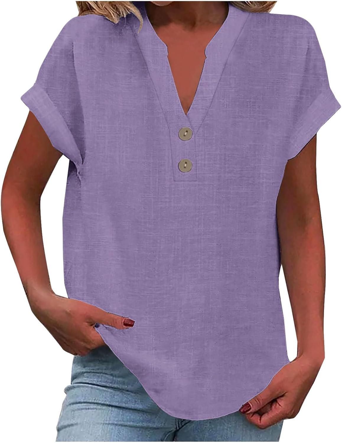 Solid Color V Neck Short Sleeve Button Down T Shirts