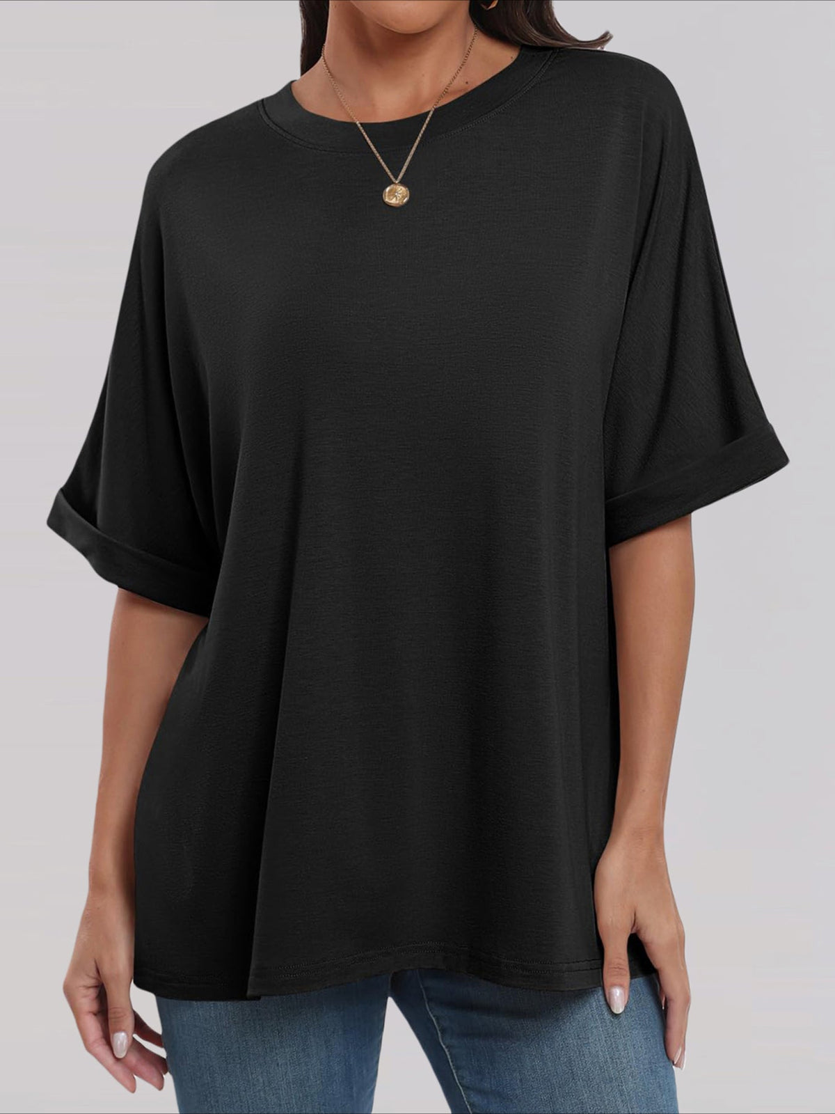 Casual Short Sleeve Crewneck Solid Color Loose T-Shirt