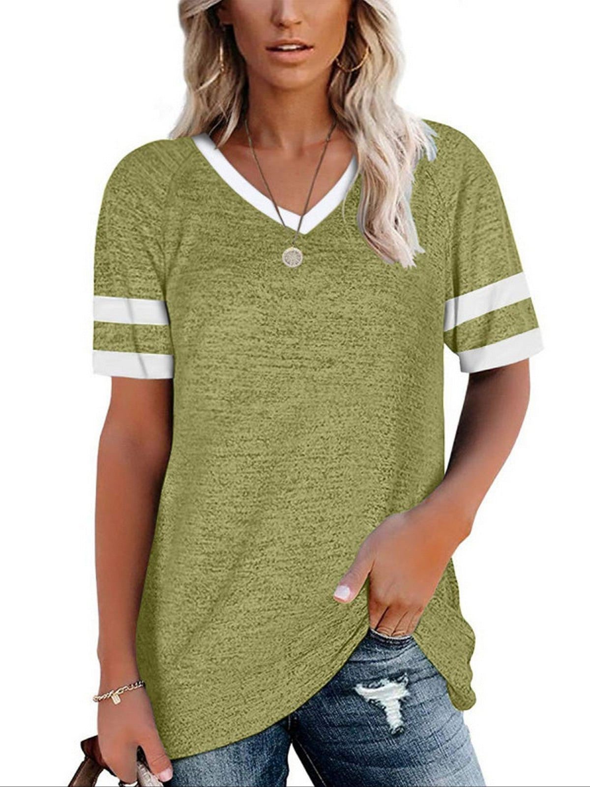 Women's T-shirt Casual V Neck Short Sleeve Loose Fashion Summer T-shirt
