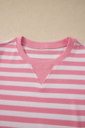 Pink Stripe Puff Short Sleeve T Shirt Matching Shorts Set