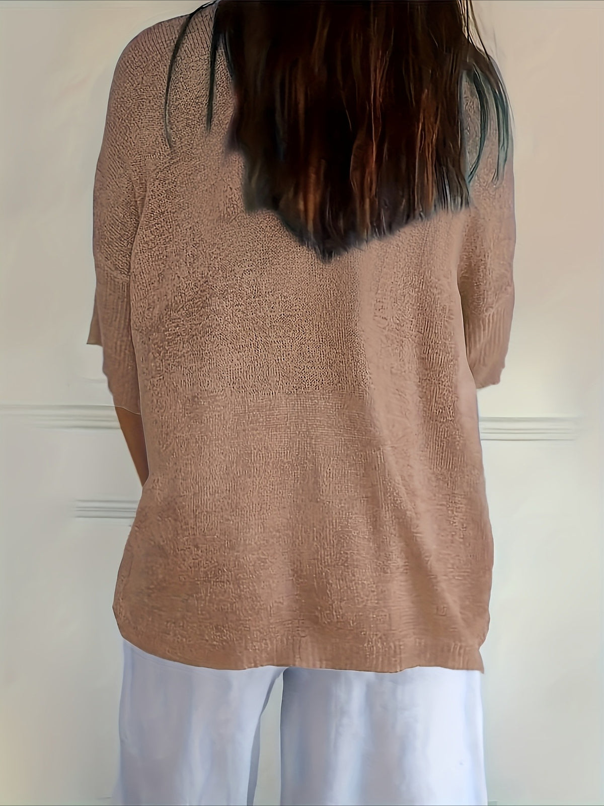 Lightweight Soft Casual 3/4 Sleeves V-Neck Sweater