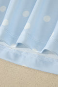 Sky Blue Polka Dot Short Sleeve Loose Top Drawstring Shorts Set