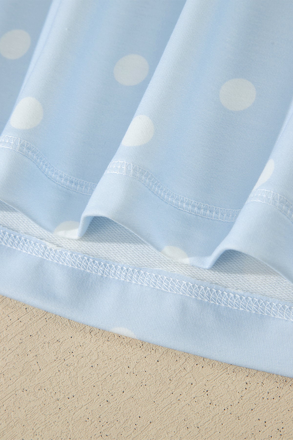 Sky Blue Polka Dot Short Sleeve Loose Top Drawstring Shorts Set