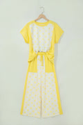 Yellow Color Block Patchwork Polka Dot Wide Leg Pant Set
