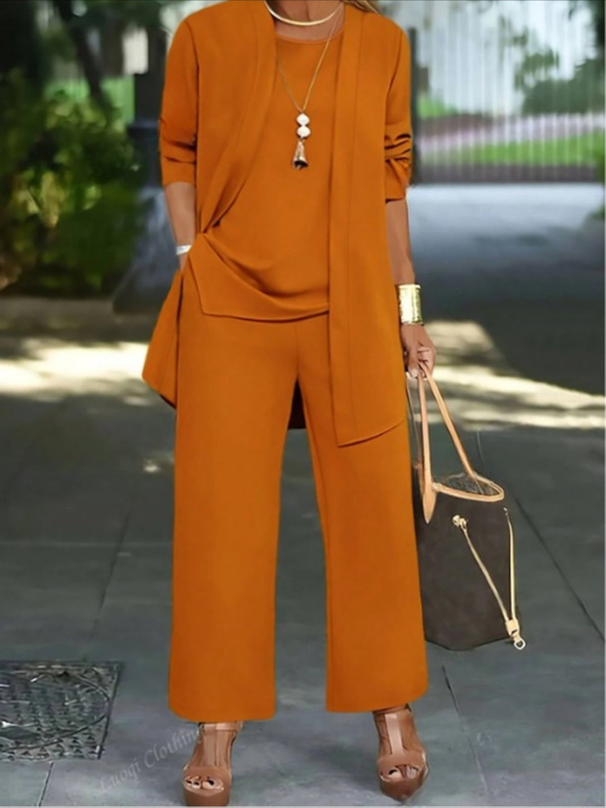 Plain Split Joint Matching Outfit Commuting Long Sleeve Casual Multi-Piece Matching Set