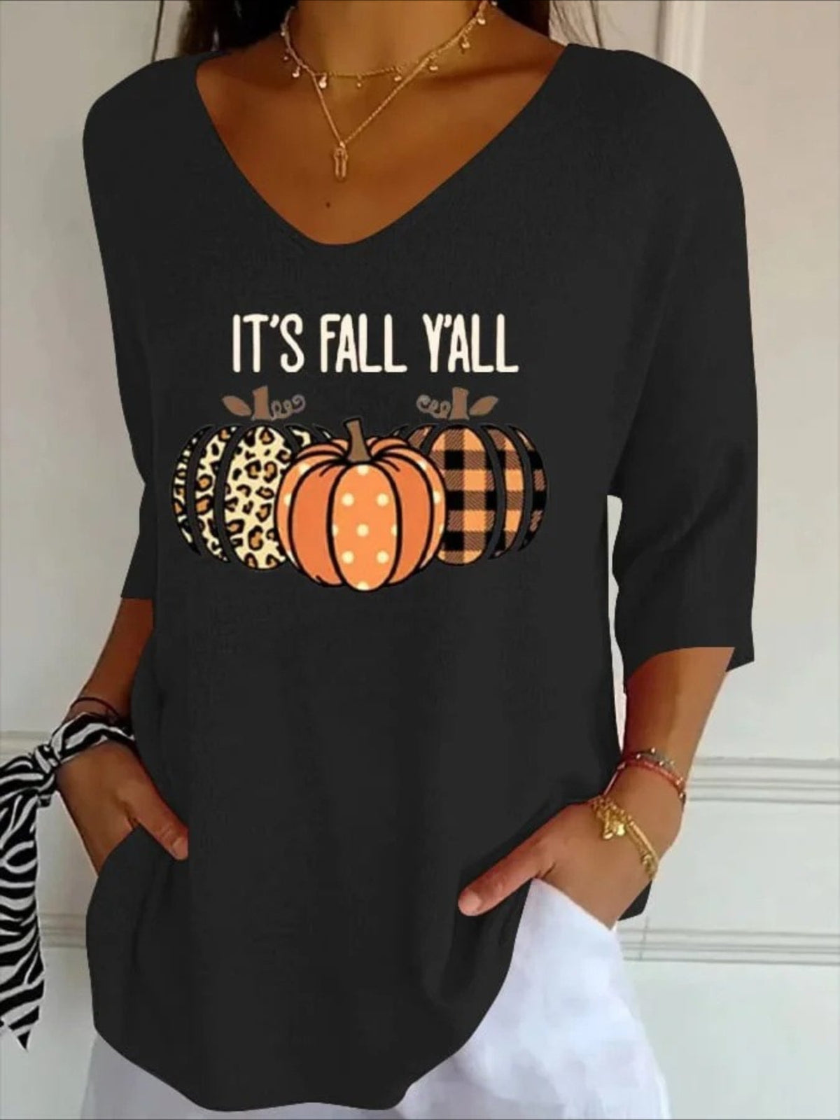 Halloween Crew Neck Three Quarter Sleeve T-shirt