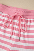 Pink Stripe Puff Short Sleeve T Shirt Matching Shorts Set
