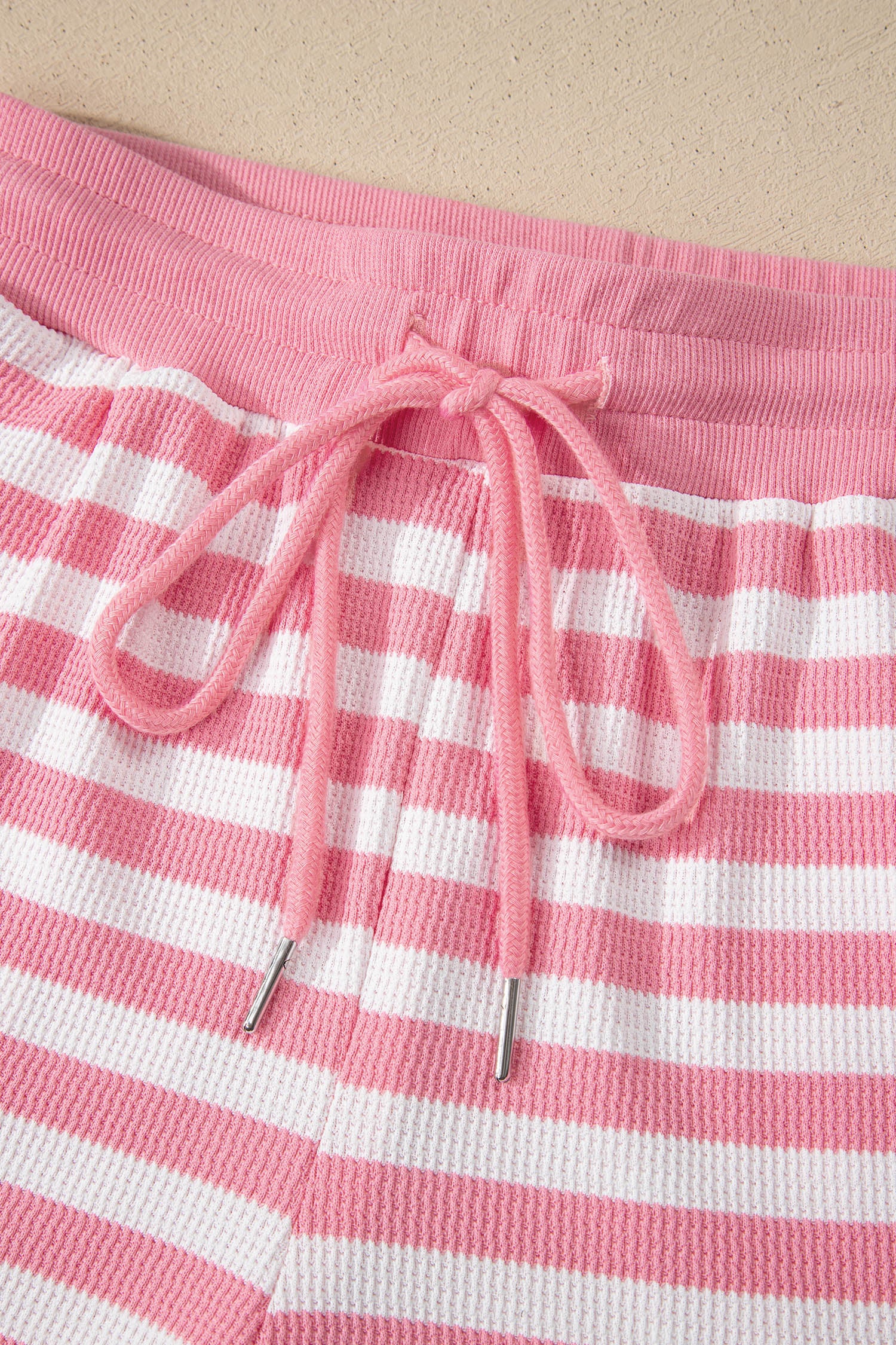 Pink Stripe Puff Short Sleeve T Shirt Matching Shorts Set