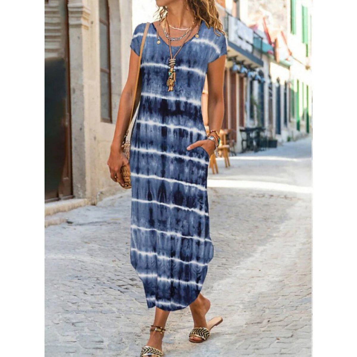 Boho Paisley Print Crew Neck Dress, Casual Short Sleeve Dress