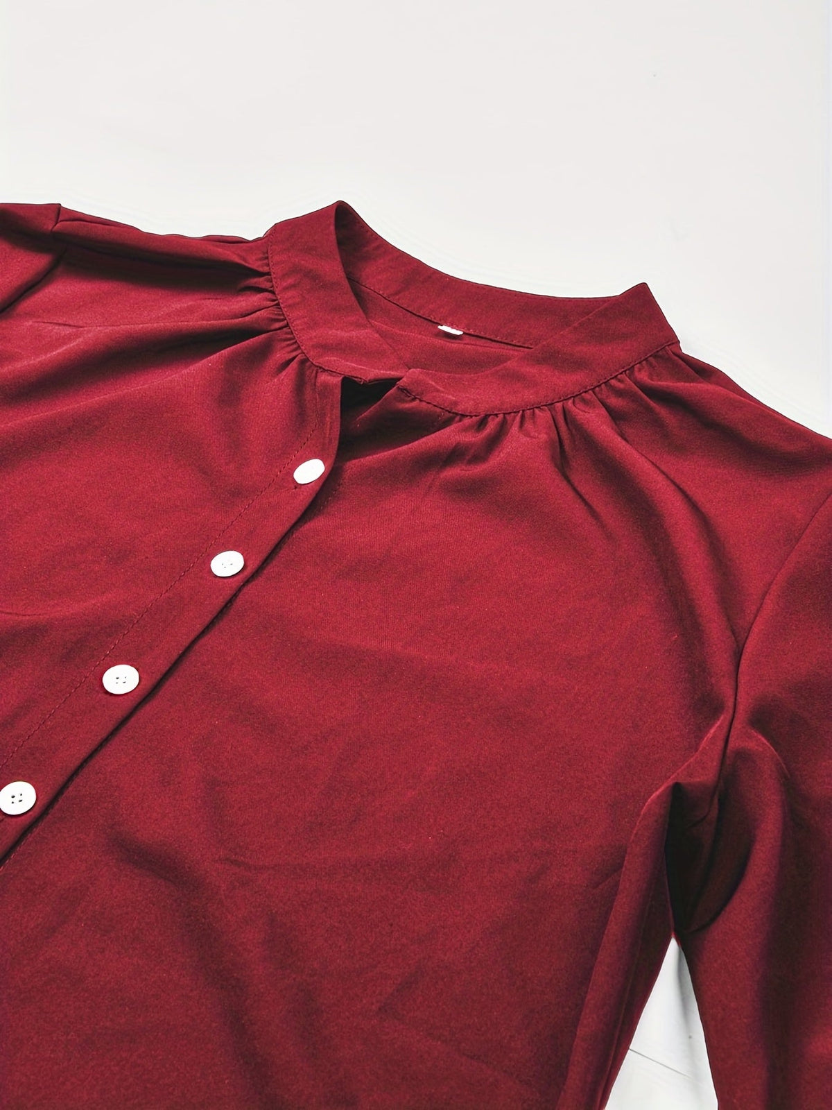 Solid Button Front Blouse, Casual Stand Collar Long Sleeve Blouse
