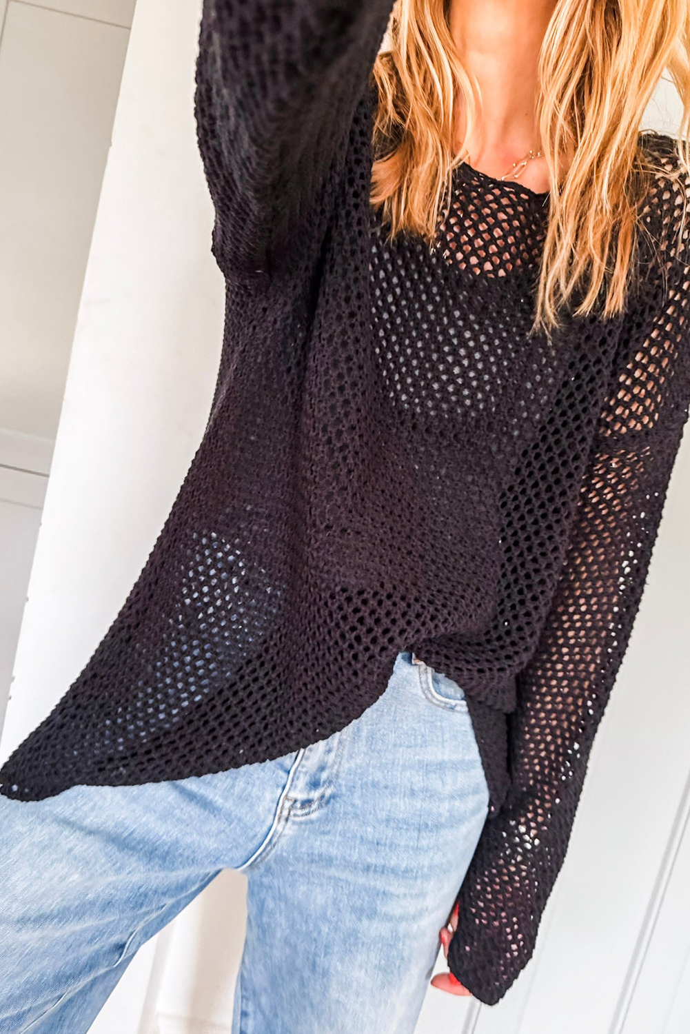 Black Crochet Hollow-out Jumper Top Sweater
