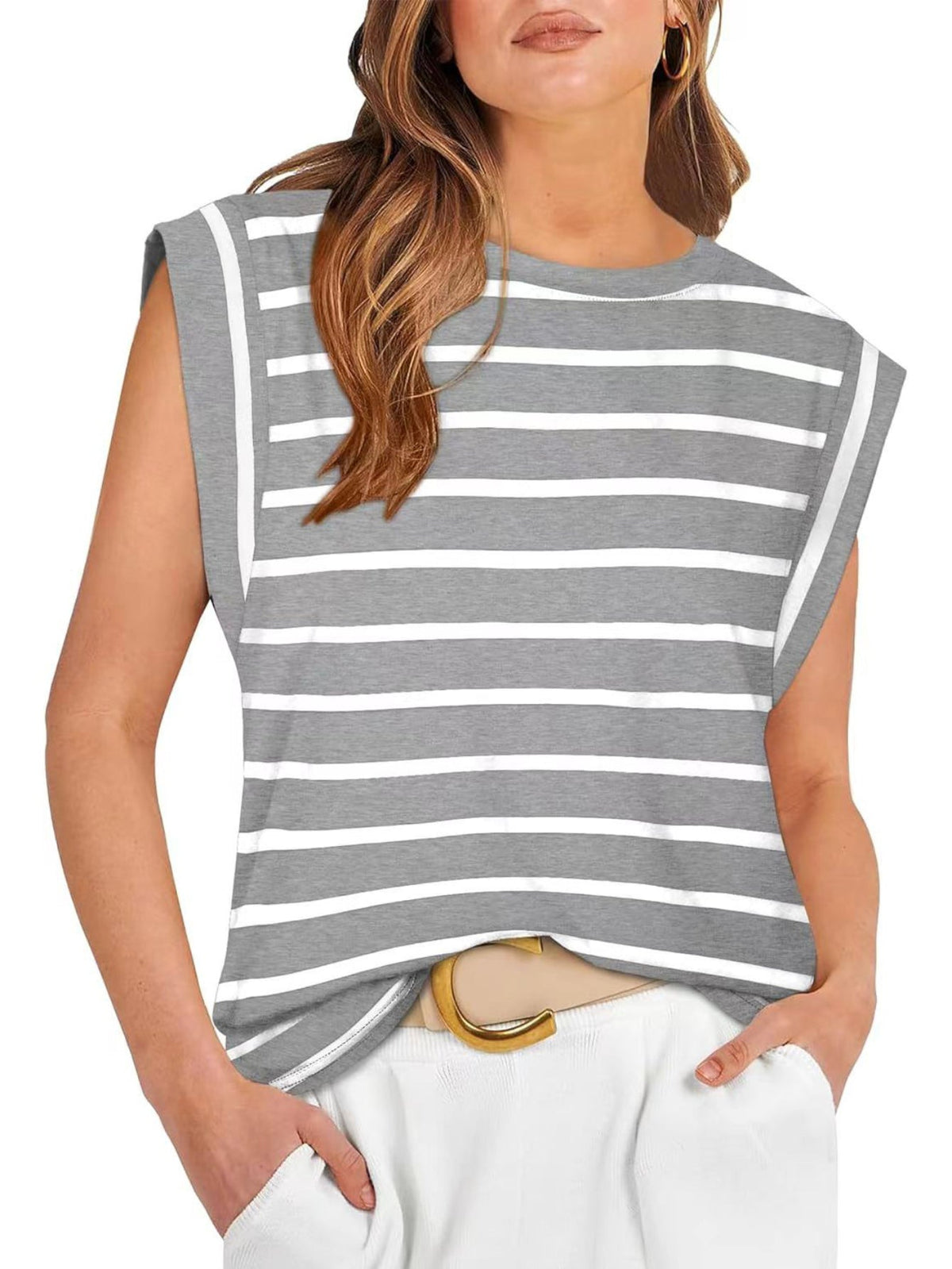 Women's Casual Cap Sleeve T-Shirt- Solid Color Crew Neck Tee for Comfortable Everyday Wear