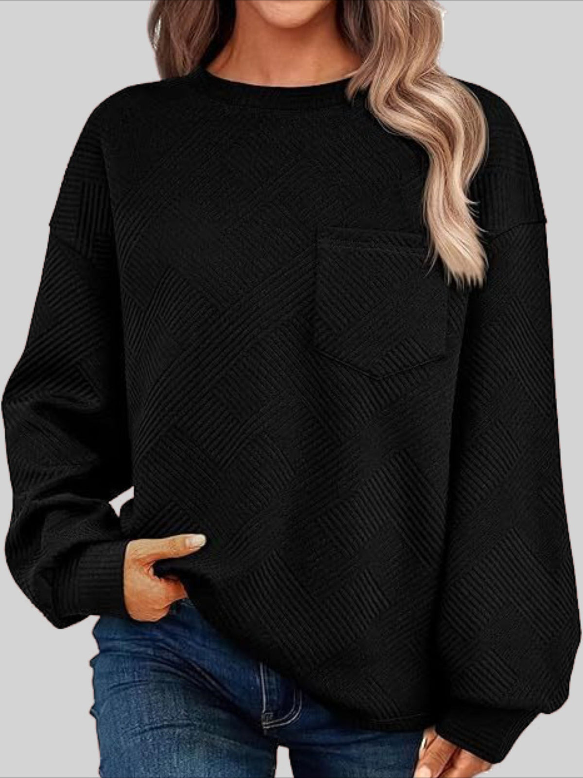 Textured Fabrics Long Sleeve Round Neck Sweatshirt
