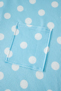 Sky Blue Twisted Rib Polka Dot Print Plus Size T Shirt