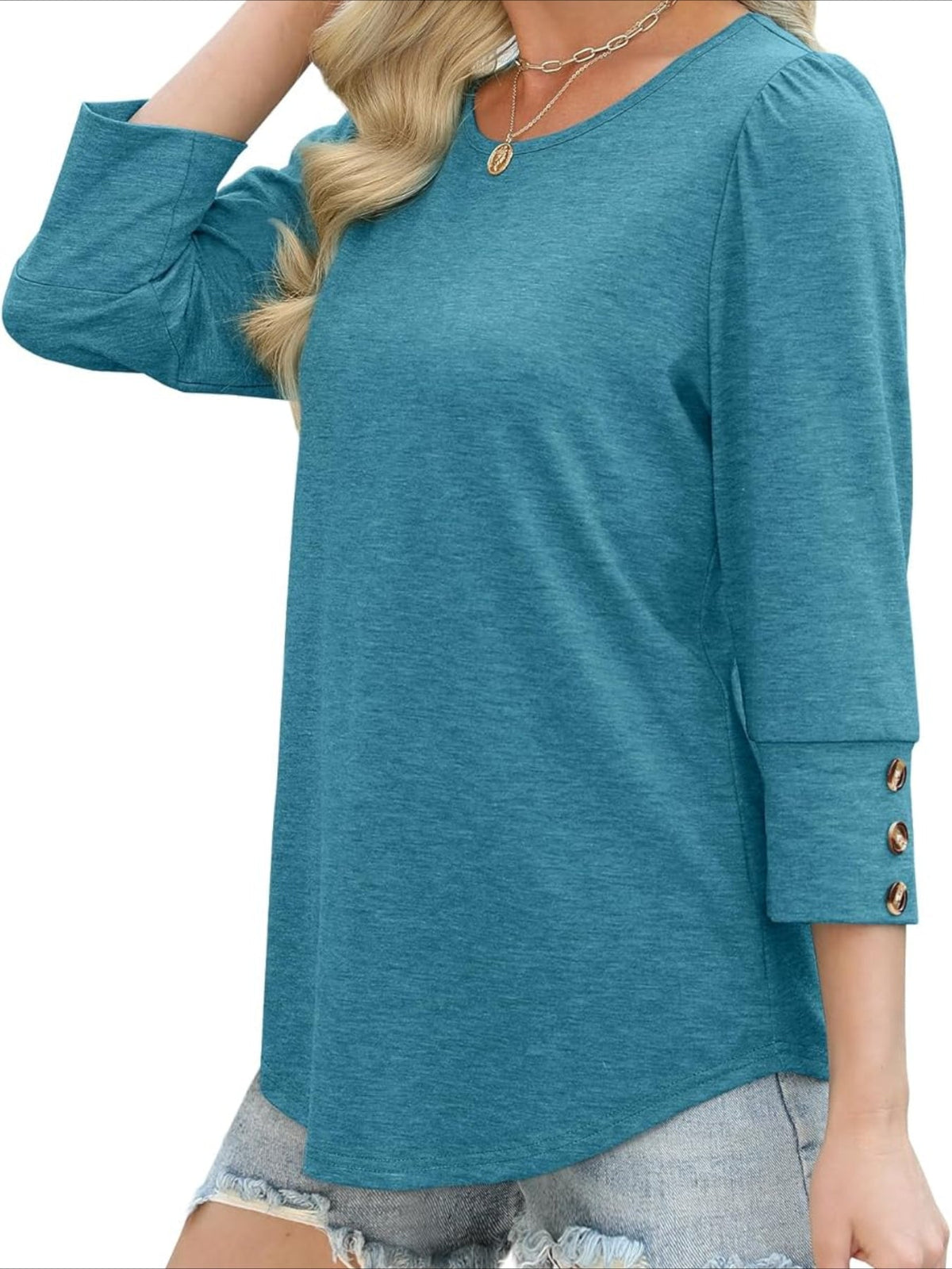 3/4 Sleeve with Buttons Dressy Casual Blouses