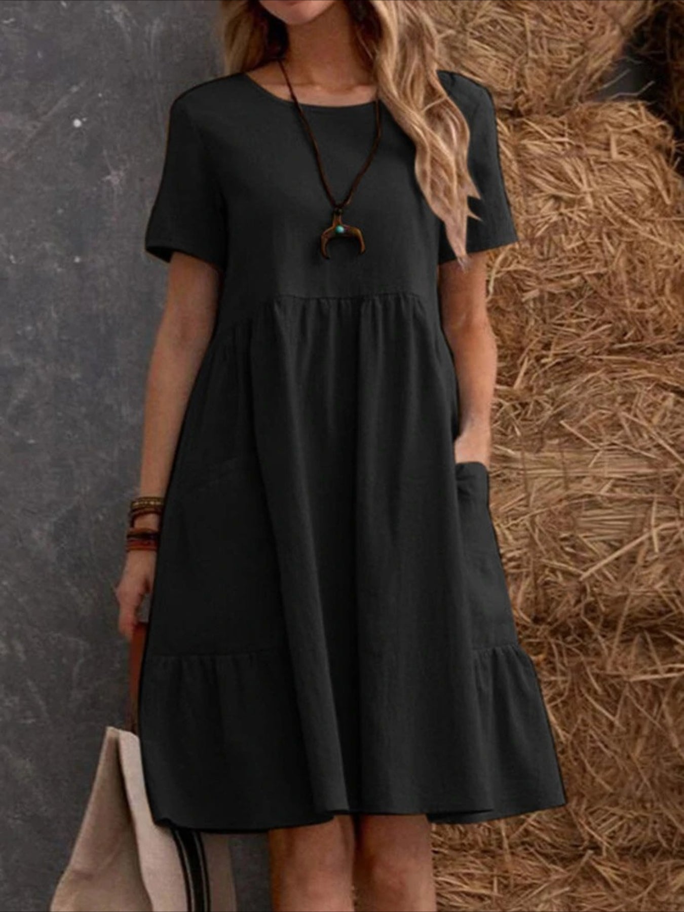Women's Casual Short Sleeve Dress with Pockets