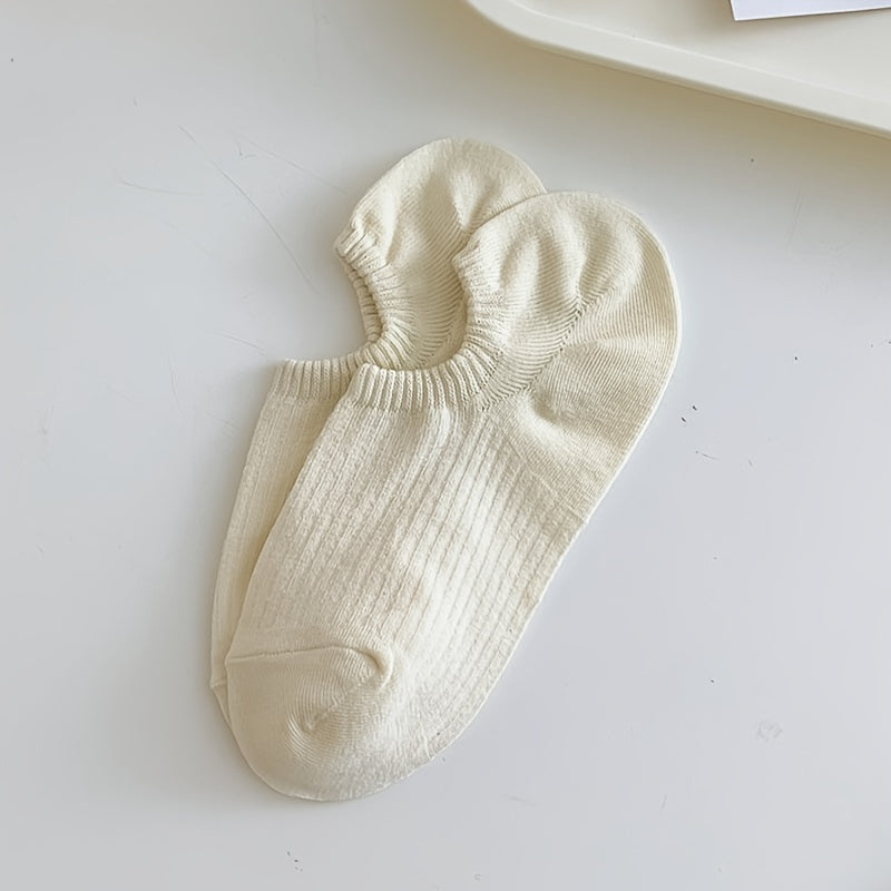 5 Pairs Solid Ribbed Socks, Casual & Comfy All-match Ankle Socks