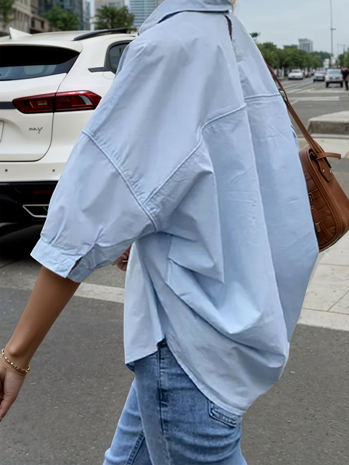 Blue Lapel Short Sleeve With A Loose Thin High-grade Commuter Half-sleeved Shirt