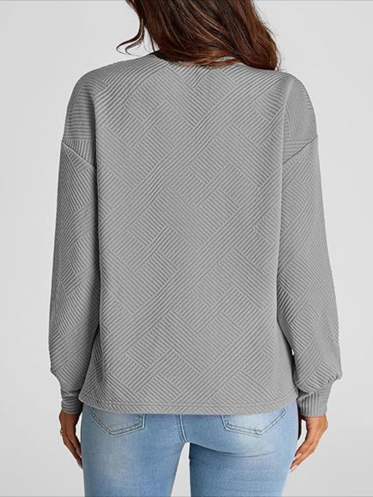 Textured Fabrics Long Sleeve Round Neck Sweatshirt