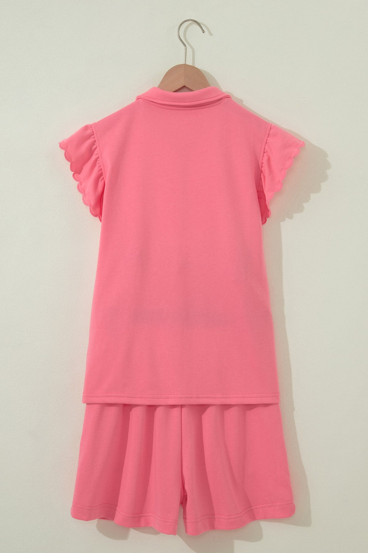 Coral Paradise Half Zipped Ruffled Short Set