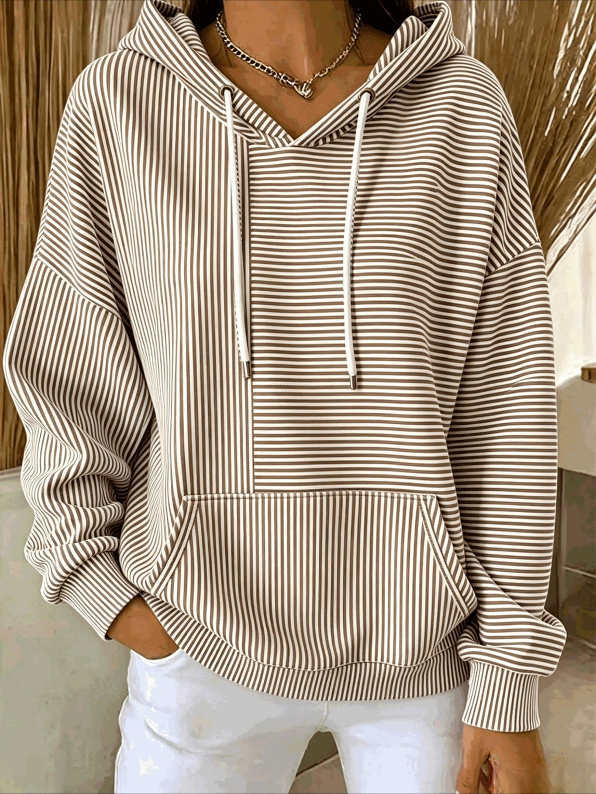 Stripe Printing Long Sleeve Pullover Hoodie Sweatshirt