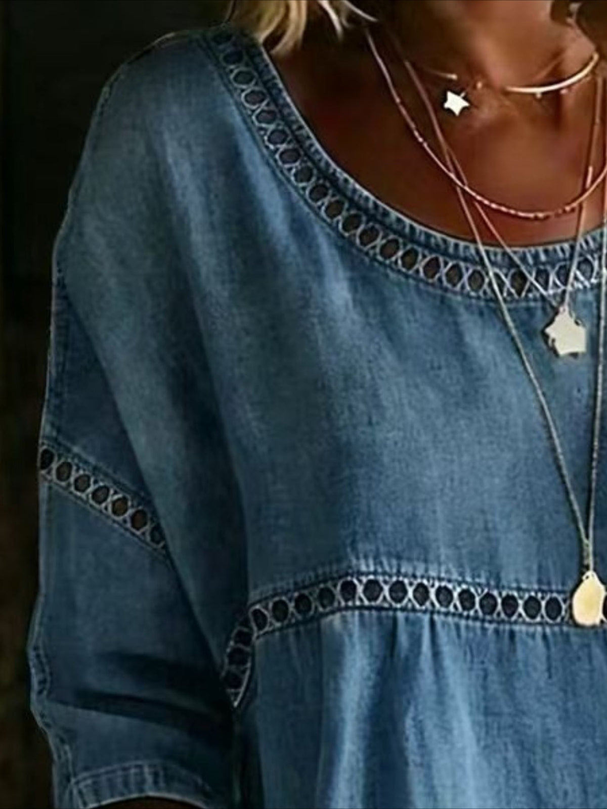 Printed Mid Sleeve Pleated Round Neck Top