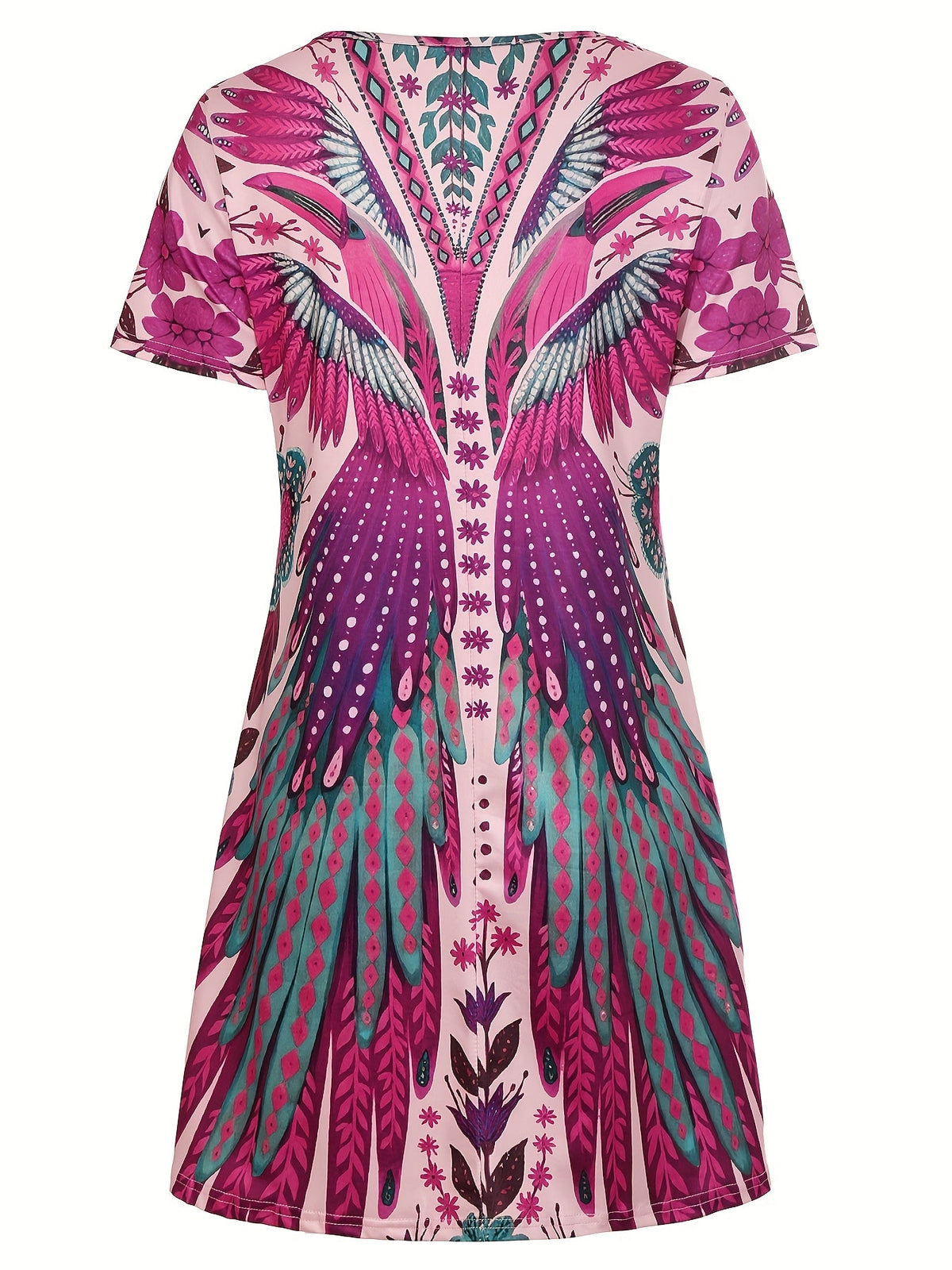 Elegant Floral Print Knee-Length Short Sleeve Round Neck A-Line Dress