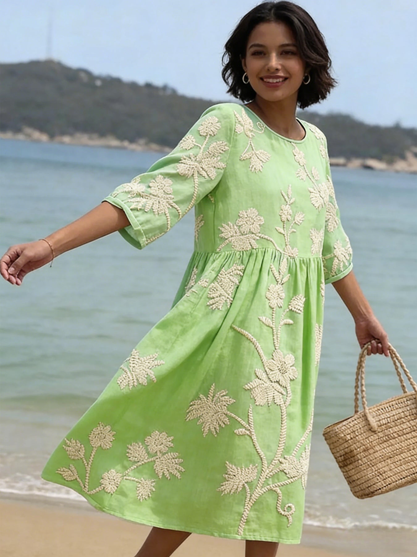 Casual Round Neck Mid Sleeve Printed Dress