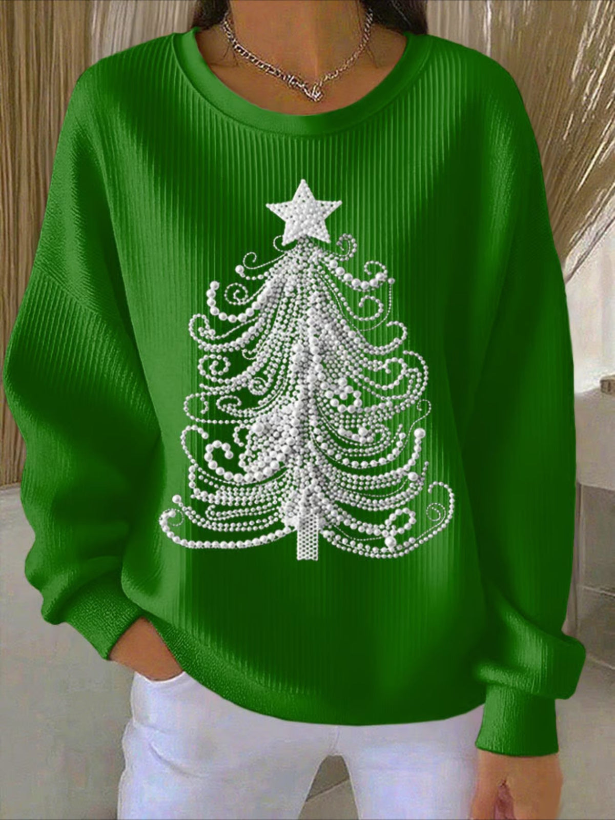Christmas Printed Crew Neck Floral Long Sleeve Comfy Casual Sweater Hoodie