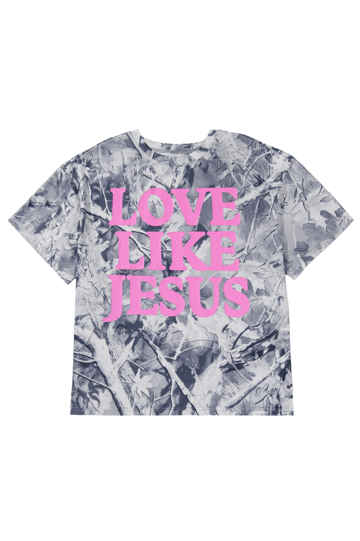 Gray Woodland Camouflage LOVE LIKE JESUS Plus Size T Shirt