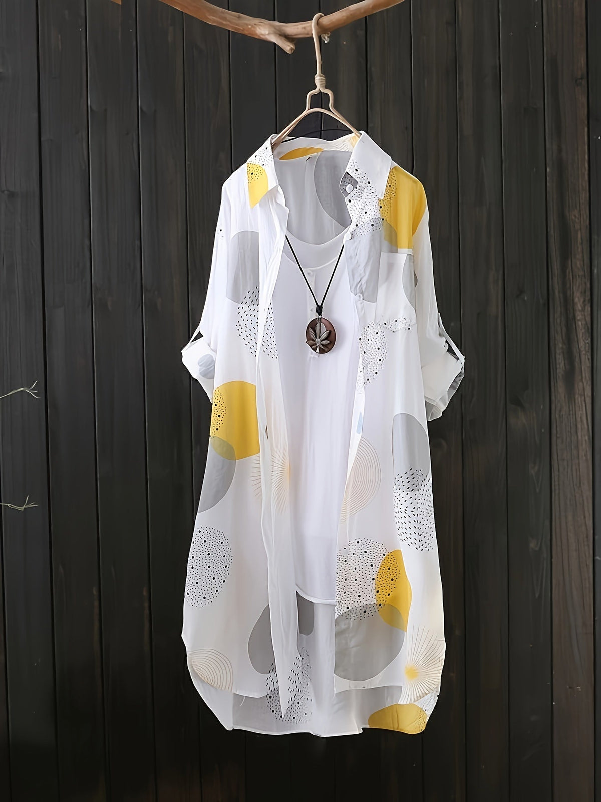 Women's Casual Long Sleeve Lapel Shirt with Graphic Print Button Front